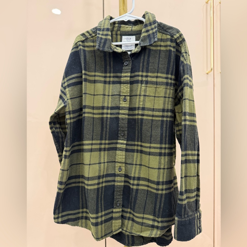 GAP Kids Green and Black Plaid Button-Down Shirt